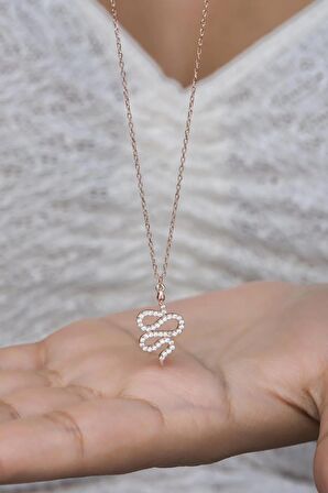 925 Ayar Gümüş Rose Zirkon Taşlı Minik Yılan Modeli Kolye