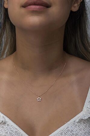 925 Ayar Gümüş Rose Minik Yıldız Model Kolye