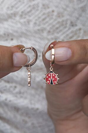 925 Ayar Gümüş Sallantılı Rose Mineli Uğur Böceği Küpe