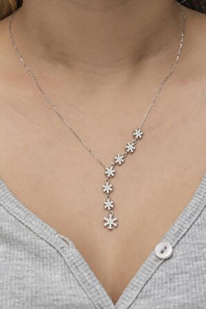 925 Ayar Gümüş Rodyumlu Sıralı Kartanesi Kolye