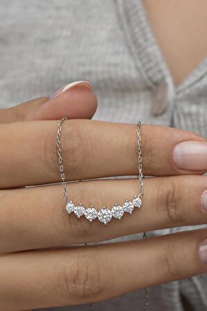 925 Ayar Gümüş Sıralı Zirkon Taşlı Tasarım Kolye