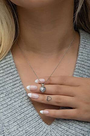 925 Ayar Gümüş Zirkon Taşlı Charm Kalp Kolye