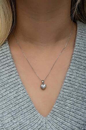 925 Ayar Gümüş Zirkon Taşlı Charm Kalp Kolye