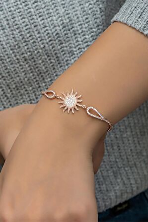 925 Ayar Gümüş Kelepçe Model Zirkon Taşlı Güneş Model Bileklik
