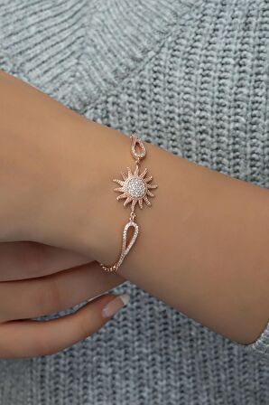 925 Ayar Gümüş Kelepçe Model Zirkon Taşlı Güneş Model Bileklik