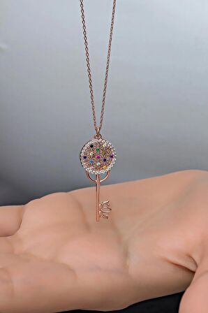 925 Ayar Gümüş Rose Mix Taşlı Anahtar Kolye