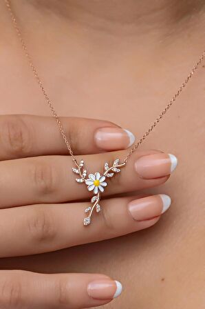 925 Ayar Gümüş Daldaki Papatya Kolye