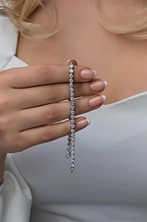 925 Ayar Gümüş Rodyumlu Zirkon Taşlı Suyolu Bileklik