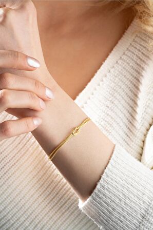 925 Ayar Gümüş Gold Kaplama Düğüm Model Bileklik
