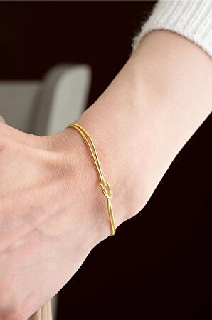 925 Ayar Gümüş Gold Kaplama Düğüm Model Bileklik