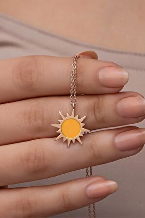 925 Ayar Gümüş Rose Kaplama Mineli Güneş Model Kolye