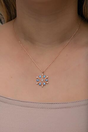 925 Ayar Gümüş Rose Kaplama Aquamarin Taşlı Kartanesi Kolye