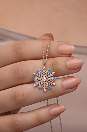 925 Ayar Gümüş Rose Kaplama Aquamarin Taşlı Kartanesi Kolye