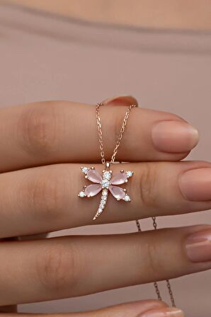 925 Ayar Gümüş Pembe Zirkon Taşlı Yusufcuk Kolye