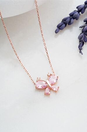 925 Ayar Gümüş Pembe Zirkon Taşlı Yusufcuk Kolye