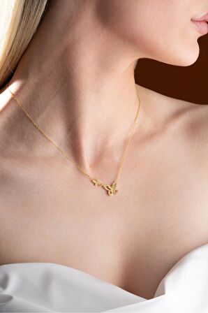 925 Ayar Gümüş Gold Uçuşan Çift Kelebek Kolye