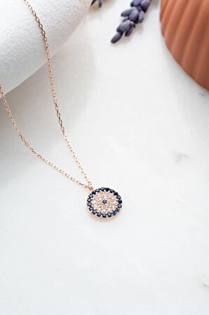 925 Ayar Gümüş Rose Minimal Nazar Kolye