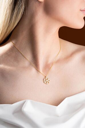 925 Ayar Gümüş Gold Baget Taşlı Kartanesi Kolye