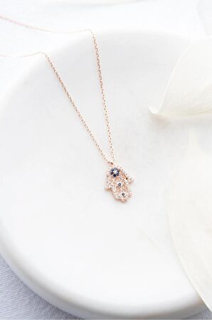 925 Ayar Gümüş Rose Minimal Fatma Ana Eli Kolye