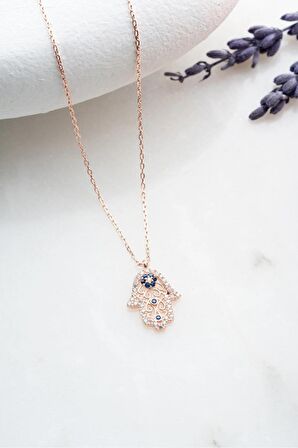 925 Ayar Gümüş Rose Minimal Fatma Ana Eli Kolye