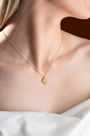 925 Ayar Gümüş Gold Zirkon Taşlı Kır Çiçeği Kolye