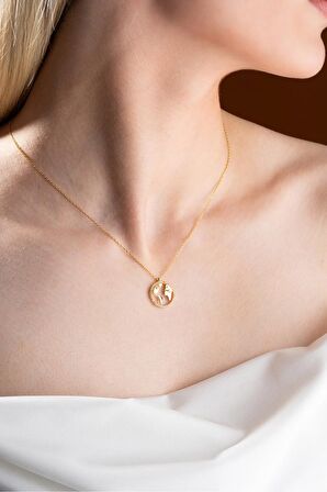 925 Ayar Gümüş Gold Dünya Haritası Tasarım Kolye