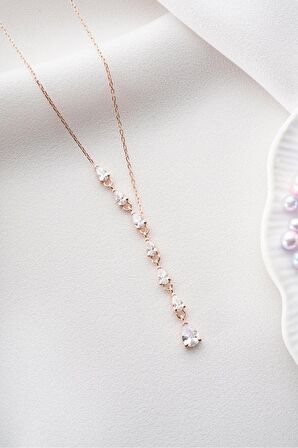925 Ayar Gümüş Sıralı Süzme Model Zirkon Taşlı Kolye