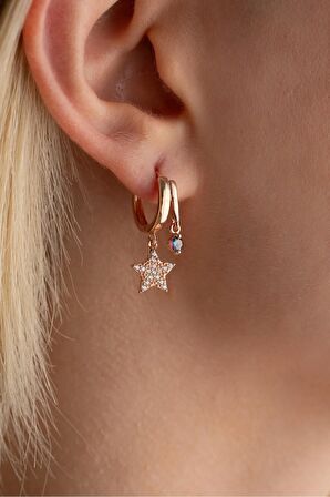 925 Ayar Gümüş Rose Mistik Topaz Taşlı 12 mm Yıldız Küpe