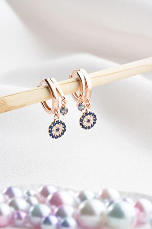 925 Ayar Gümüş Rose Mistik Topaz Taşlı 12 mm Nazar Küpe