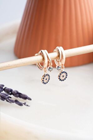 925 Ayar Gümüş Rose Mistik Topaz Taşlı 12 mm Nazar Küpe