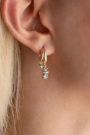 925 Ayar Gümüş Gold Mistik Topaz Taşlı 12 mm Kedi Küpe