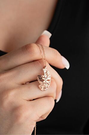 925 Ayar Gümüş Rose Kaplama Maske Model Kolye