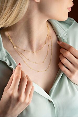 925 Ayar Gümüş Gold Kaplama 3 Sıra Minik Dorika Toplu Kolye