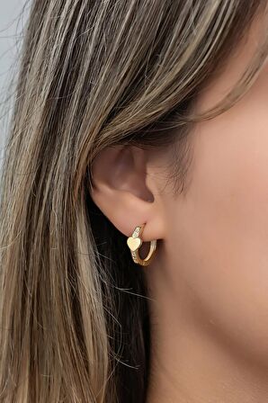 925 Ayar Gümüş Gold Kaplama Kalp Detaylı 15 mm Halka Küpe