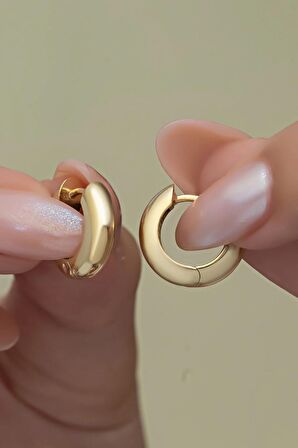 925 Ayar Gümüş Gold Kaplama Taşsız 15 mm Halka Küpe