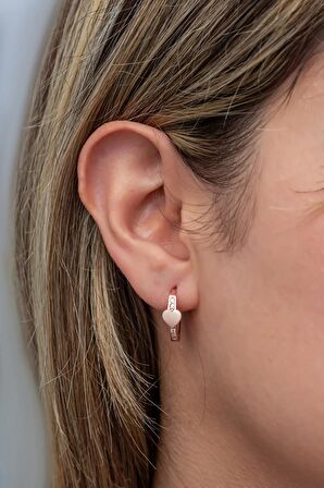 925 Ayar Gümüş Rose Kaplama Kalp Detaylı 15 mm Halka Küpe