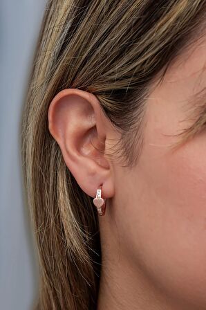 925 Ayar Gümüş Rose Kaplama Kalp Detaylı 15 mm Halka Küpe