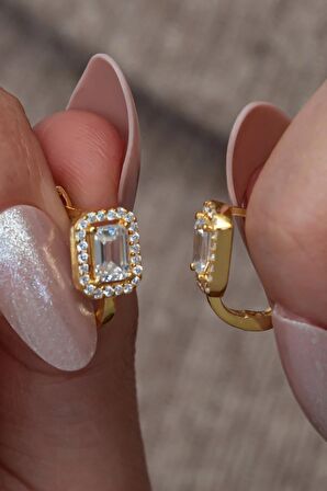 925 Ayar Gümüş Gold Kaplama Baget Tektaş J Model Küpe