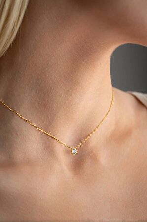 925 Ayar Gümüş Gold Kaplama Minimal 5 mm Tektaş Kolye
