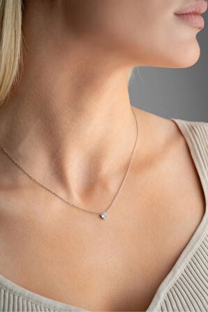 925 Ayar Gümüş Rodyum Kaplama Minimal 5 mm Tektaş Kolye