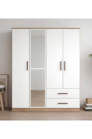 Zitaa 4 Kapaklı Elbise Dolabı Aynalı Çekmeceli Gardırop Kıyafet Dolabı