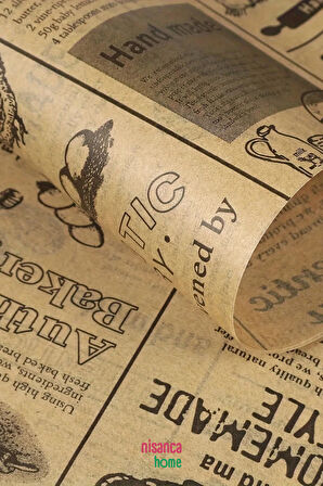 Nisanca Home Vintage Gazete Desenli Yağlı Sunum Kağıdı – Pinterest Stilinde Estetik Kahvaltı, Peynir Tabağı ve Fast Food Sunumları için 50’li Paket