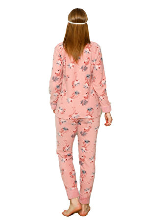 Kışlık Uzun Kollu Bayan Peluş Polar Pijama Takımı İpeksi Doku