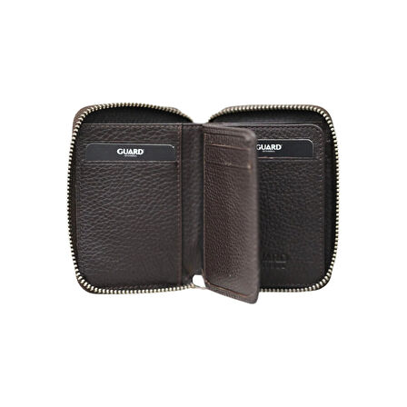 Guard Fermuarlı Kahverengi Deri Mini Cüzdan