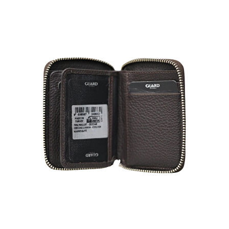 Guard Fermuarlı Kahverengi Deri Mini Cüzdan