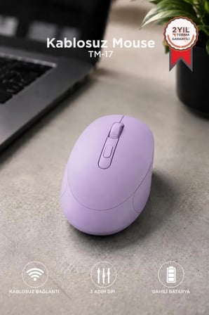 Premium Çalışma Faresi Mouse Çift Modlu Sessiz Kablosuz Fare TM17 Mor
