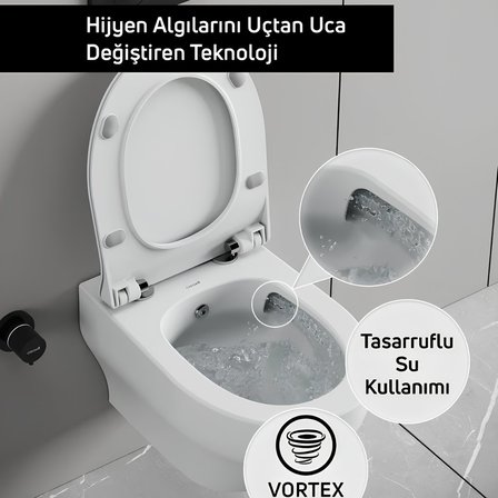Creavit Ness Vortex Beyaz Asma Klozet NS323, Creavit Ness Duroplast Yavaş Kapak KC3403.01