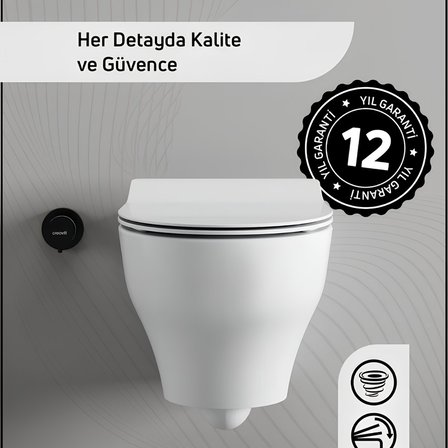 Creavit Ness Vortex Beyaz Asma Klozet NS323, Creavit Ness Duroplast Yavaş Kapak KC3403.01