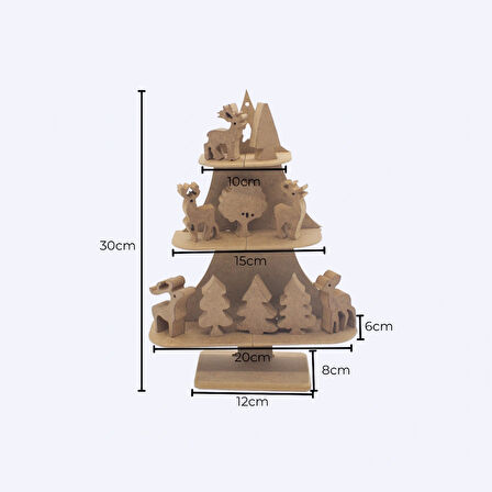 YS53 Boyanabilir Çocuk okul öncesi 3 Katlı yılbaşı Ağacı Ahşap Masaüstü Yılbaşı Dekoru ve Boyama Süsü