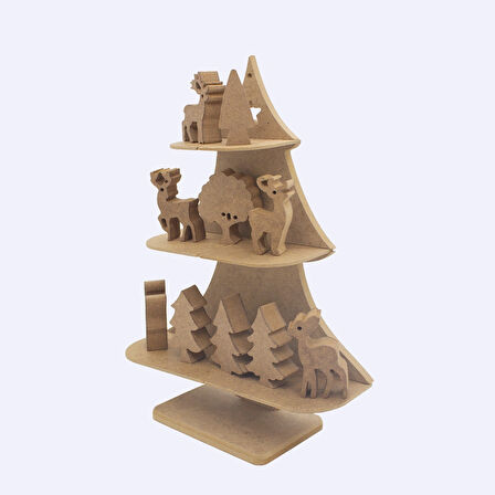 YS53 Boyanabilir Çocuk okul öncesi 3 Katlı yılbaşı Ağacı Ahşap Masaüstü Yılbaşı Dekoru ve Boyama Süsü